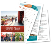 The cover of the Practical Guide to Building Climate Resilience and several internal pages from the guide peeking out on the right side